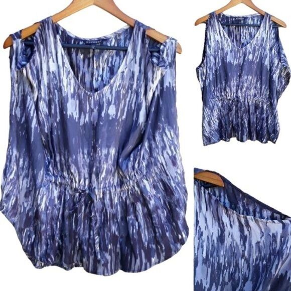 Express Top Womens XS Ombre Paint Splatter Striped Batwing Cape Cutout Shoulders - Picture 2 of 14